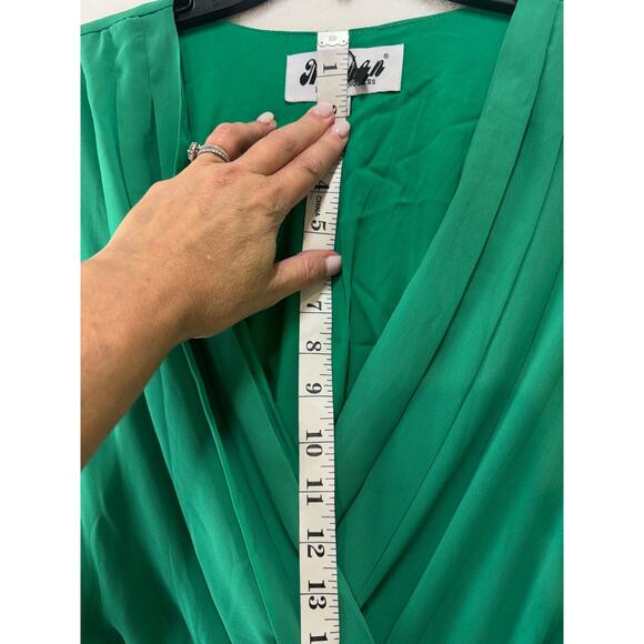 Meghan Los Angeles Sunset Dress Size XL Emerald Handkerchief Hem Kimono Sleeves - Picture 9 of 16